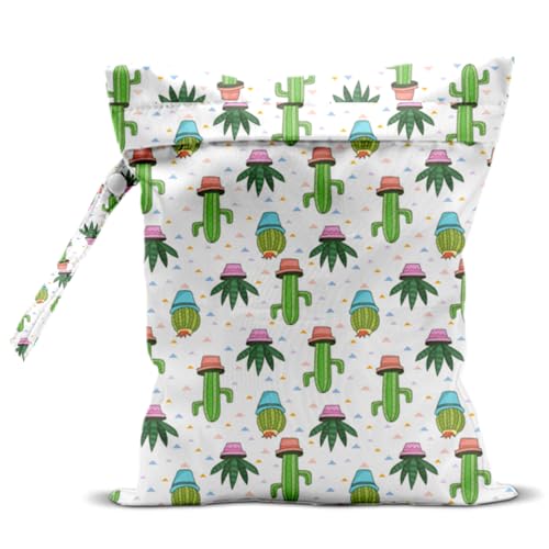 Cactus Wet Dry Bags for Diaper Waterproof Swimsuit Washable Reusable Bag for Beach Diapers Dirty Yoga Gym Clothes Plant Gifts for Men Women Baby Friend - color: Cactus