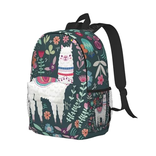 Cute Llama Flower 15 Inch Backpack Laptop Travel Bag For Men Women With Multiple Pockets Casual Hiking Gym Sport - color: Cute Llama Flower