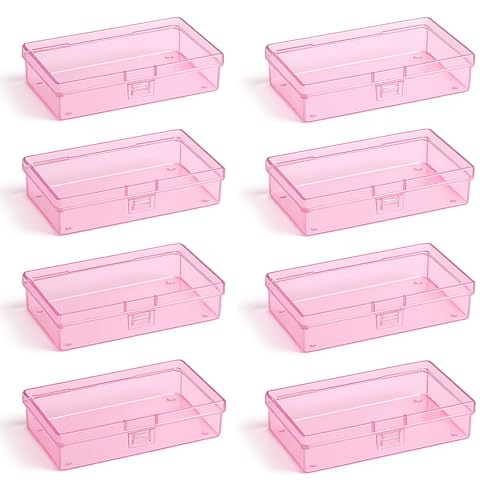 Goodma 8 Pieces Rectangular Storage Box, Pink, 5.3 x 3.1 x 1.2 inch | Empty Mini Plastic Organizer, Hinged Lids with Buckle, For Small Items, Craft Projects - color: Pink, size: 135 x 80 x 30 mm