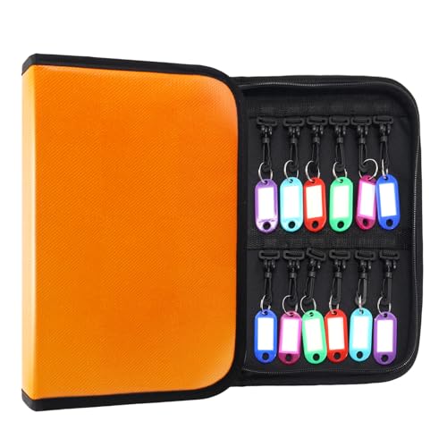 Zippered Key Case, Key Organizer, Fireproof and Waterproof Key Binder with 24 Hooks and Tags Portable Key Storage Book for Offices Real Estate Agencies Hotels and Rental Management - size: 24 keys
