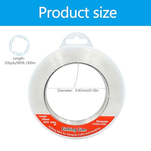 Nylon Fishing Line, 0.45mm 985ft,Strong Clear Invisible Hanging Wire for Crafts Beading, Decorative Pictures, Stringing Lights - size: 0.45mm-.018inch-985ft