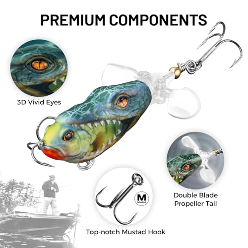 Handing Topwater Fishing Lure 3 Pieces Bass Fishing Lure with Mustad Hook, Lifelike Swimbait for Pike Catfish, for Anglers, 1/2oz, 3/4oz and 1oz - color: A1-3.1in 1/2oz