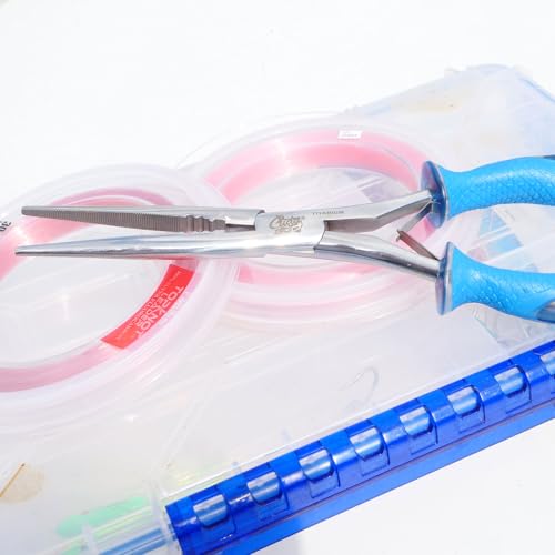 CUDA 10.25" Titanium Bonded Stainless Steel Freshwater Long Needle Nose Pliers #18113 Durable Fishing Hooks Remover, Ring Splitter with Crimper & Mono & Fluorocarbon Cutter