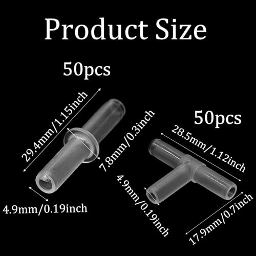 100PCS Aquarium Air Line Connectors, Plastic Valve Fittings, Inline Straight and T Joints for Fish Tank Pump Tubing - size: Straight and T Type