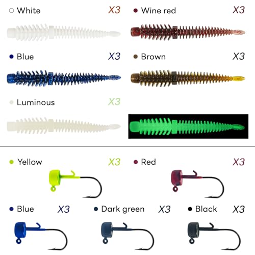 Ned Rig Jig Heads Finesse Worms Kit | Soft Plastic Worms Lure for Bass Fishing Swimbait Lures Weedless Jig Head Kit Fishing Gift for Men