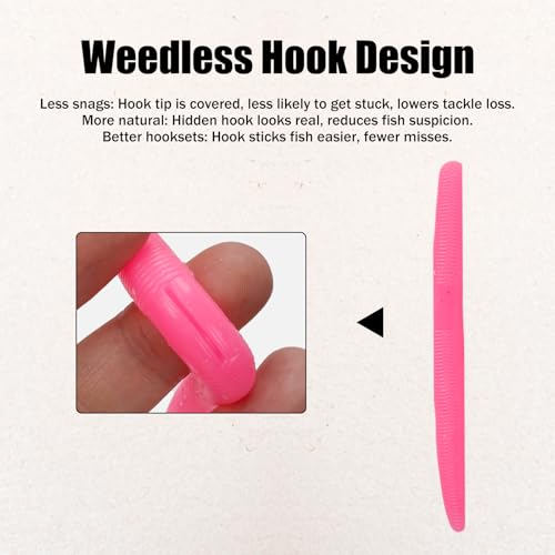 Soft Worm Bass Baits with Salted Hook Slot FS/RE-04 | Built-In Hook Slot Soft Plastic Bass LuresMulti-Rig Compatibility realistic movement Easy Portability ideal size - color: Pink-10pcs