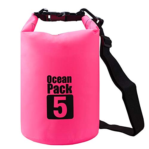2L/3L/5L/10L/15L/20L/30L 500D Tarpaulin Heavey-Duty PVC Water Proof Dry Bag Sack for Kayaking/Boating/Canoeing/Fishing/Rafting/Swimming/Camping/Snowboarding - color: Pink, size: 5L