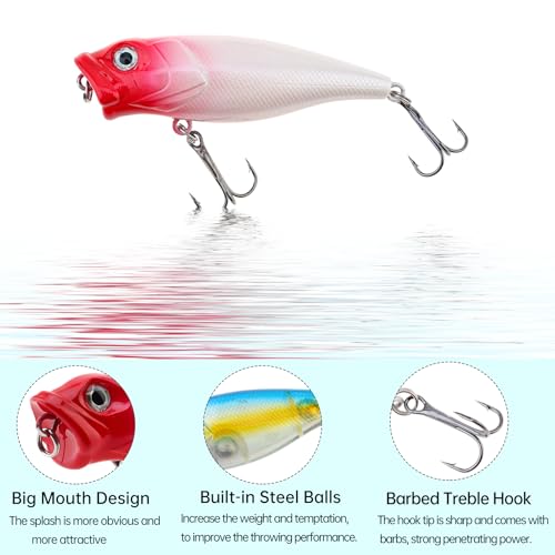 5pcs Fishing Popper Lure, Colorful 3D Eyes Topwater Lures Bass Lures Fishing Hard Baits