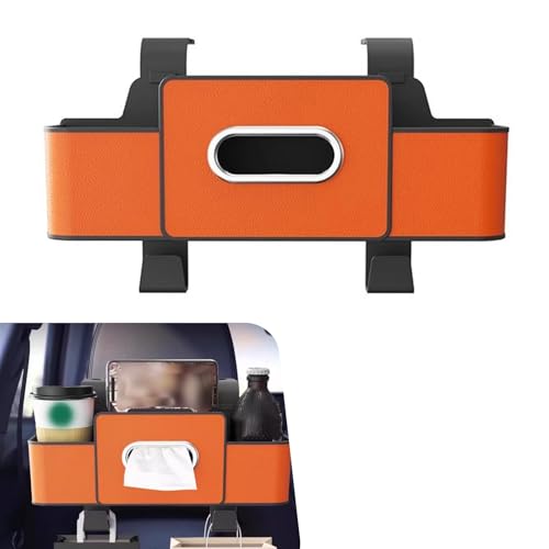 4-in-1 Back Seat Car Organizer, Multifunctional Hanging Back Seat Storage Box, Partition Design with Phone Holder Tissue Box Cup Holders Hooks, Universal for Most Cars SUVs Trucks (Orange) - color: Orange