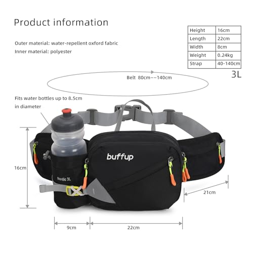 Lightweight Sports Fanny Pack with Bottle Holder,Waist Pack for Hiking,Running,Cycling & Outdoor Adventures (Black) - color: Black