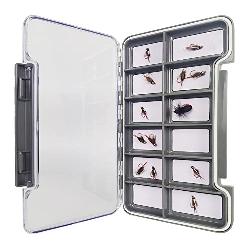 Waterproof Fly Fishing Box Slim Fishing Storage Fishing Tackle Case Multi Magnetic Compartments Tackle Box 7.36"X4.02"X0.63" (187X102X16mm)(Grey-12C) - color: Grey-12C
