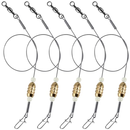 Dr.Fish 15 Pack Carolina Ready Rigs 10'' for Bass Fishing, Freshwater Fishing Wire Leader Line Pre-Rigged Bullet Sinker Swivels - color: Brass Weights, size: 3/16oz-15 Pack