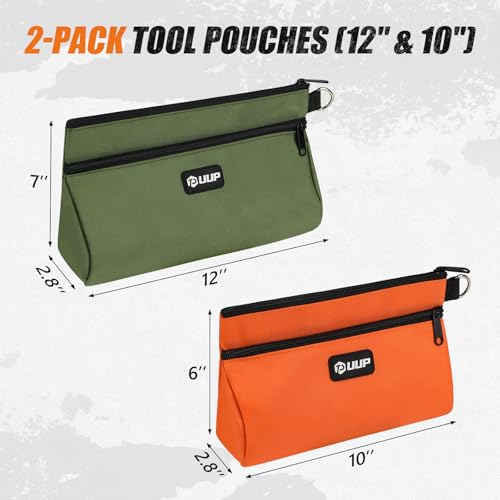 12 10" Small Tool Pouch 2 Pack, Zipper Tool Bag 2 Compartments, Utility Hand Bag with D-Ring, Toolbox Organization, Screwdriver Dril Storage Tool Box, Mechanic Men Dad Gifts, Orange/Green - color: Wedge-Orange/Green 2Pack, size: 12"x7"&10" x 6"