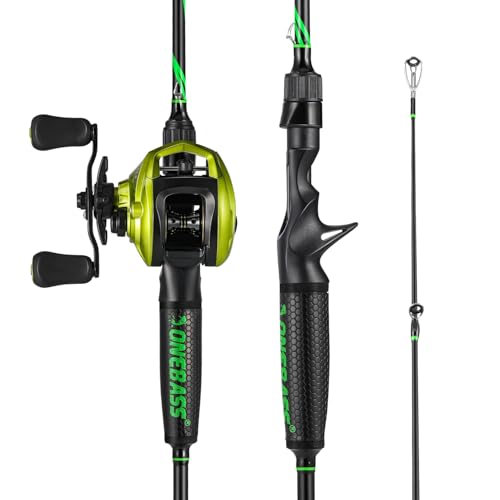 One Bass Fishing Rod Reel Combos, Spinning & Casting Combo, Graphite 2Pc Blanks, Stainless-Steel Guides, Super Polymer Handle - color: Casting Combo-Left Handed, size: 7'0"
