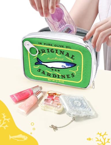 Cessfle Canned Sardines Makeup Bag, Funny Sardine Tin Fish Cosmetic Bag, Creative Cute Makeup Bag Kawaii Pencil Case Pouch, Coquette Make up Pouch for Women - color: Green