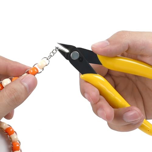 HongWay 5pcs Micro Flush Cutters, Wire Cutter with Internal Spring, Diagonal Cutters for Electronics, Heating Wire, Model Sprue, Soft Copper Wire Snips, 5 Inches, Yellow - color: Yellow
