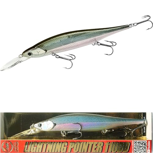LUCKY CRAFT Lightning Pointer 110DD Deep Diver Freshwater Bass Fishing Lures, Jerkbait Suspending Fishing Lure for Bass & Walleye Fish, Long Casting Fish Gear Accessories for Tackle Box, - color: 410 MH Ghost Minnow