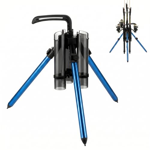 Gisafai Fishing Rod Carrier Surf Fishing Holder Foldable Pole Holder Stand 3 Rod Portable Vertical Beach Pole Storage Freestanding Rack for Fisherman Garage Home Outdoor - color: Blue