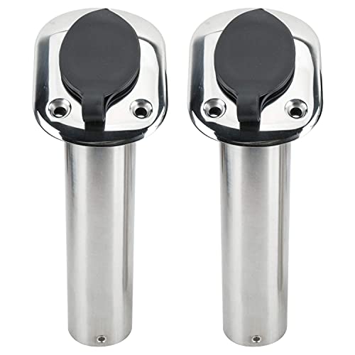 Amarine Made 2Pcs Stainless Steel Fishing Rod Holder Flush Mount with Black PVC Cap and Liner Boat Rod Holder 30 Degrees