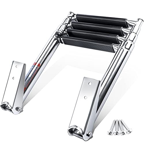 4 Step Ladder Stainless Steel Telescoping Extendable Ladder 600 Pound Capacity for Marine Yacht/Swimming Potoon Ladder