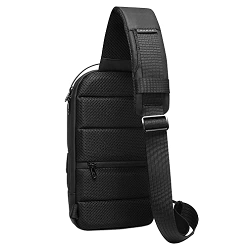 Hebetag Leather Sling Bag Crossbody Backpack for Men Women Travel Outdoor Camping - color: #25black(oxford)