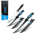 Fillet Knife Kit Combo, Fishing Knives and Honing Rod, Ultra-Sharp G4116 German Stainless Steel, Non-Slip Handle, Durable Storage Bag, Fishing Gifts for Men - color: Blue-3Pcs