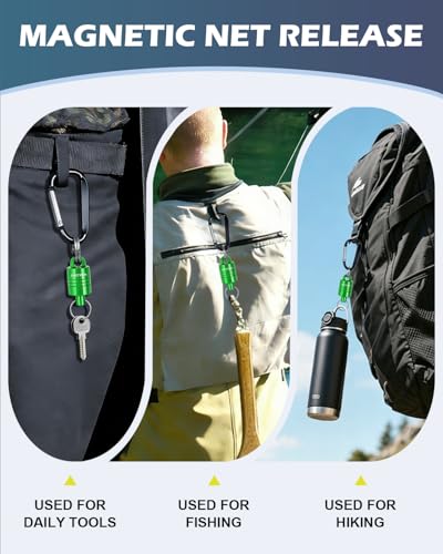 Magnetic Net Release for Fly Fishing, Aluminum Magnetic Quick Release Keychain, Fly Fishing Net Magnet Holder Retractor with Carabiner - color: GREEN D-2PC