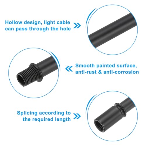 PATIKIL Straight Pipe Lamp Stems Rod Kit, 4Set M10 Carbon Steel 200mm(7.87") Long Double End Thread Rod with Coupling Nuts Sleeve Connector for Table Lamps Chandeliers, Black - color: Black, size: 200mm(7.87")