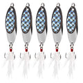 Fishing Lures Casting Spoon Lure, 5pcs Hard Metal Spoon Fishing Lures for Trout Bass Crappie Pike Walleye Saltwater Freshwater Fishing Gear 3/16oz-2oz - color: Silver-feather, size: 1/4oz(7g)