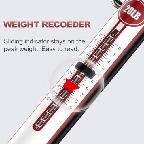 SNAIL TRAIL 20 LB / 50 LB Aluminum Tube Spring Fish Scale with Peak Weight Marker & Zero Reset, Mechanical Fishing Weighing Gauge with Hook, Non-Digital Hand Held Pull Weigher, Hanging Drag Scale - color: 20lbs