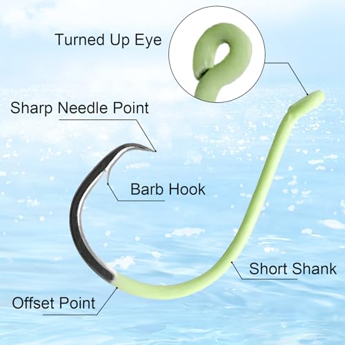Eupheng Glow in Dark Circle Hooks 2X Strong Offset Freshwater Saltwater Fish Hooks for Catfish Bass Trout, Pack of 10, Available in 8 Sizes (#4 to 5/0) Luminous Circle Hooks - size: 2/0_10pcs
