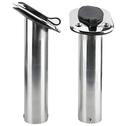 Amarine Made 2Pcs Stainless Steel Fishing Rod Holder Flush Mount with Black PVC Cap and Liner Boat Rod Holder 30 Degrees