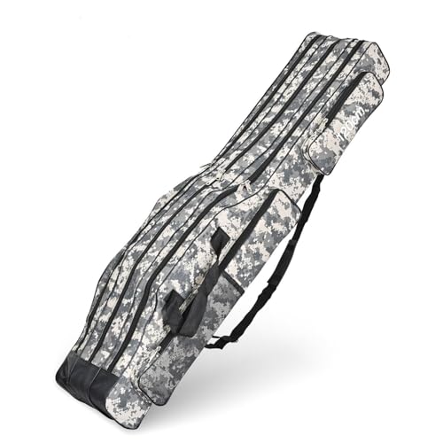 3 Layers Fishing Pole Bag,Portable 3 Layers Oxford Folding Rod Carry Case,Fishing Reel Tackle Storage Bag Case - color: Gray, size: 120cm/47.2in