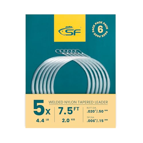 SF Pre-Tied Loop Fly Fishing Tapered Leader Nylon Clear Trout Freshwater Saltwater Bonefish Permit Bass Salmon Steelhead 7.5FT 9FT 10FT 12FT 15FT 0X 1X 2X 3X 4X 5X 6X 7X - size: 7.5FT-5X, style: Freshwater Weled Loop 6-pack