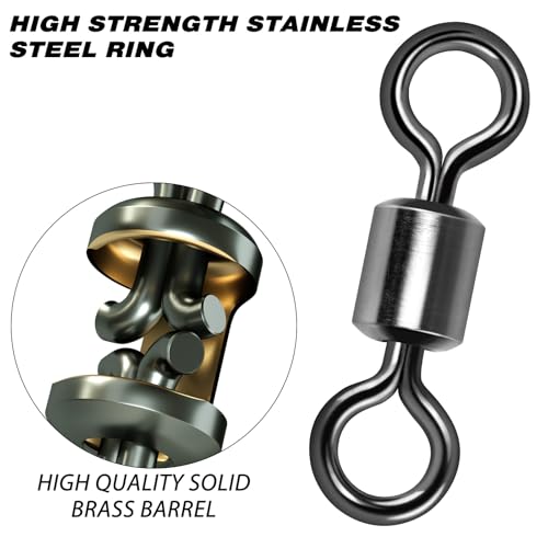 Alwonder Fishing Barrel Swivels, 40 to100-Pack Swivels Fishing Tackle Freshwater Saltwater Swivel Rolling Swivel Heavy Duty Stainless Steel Lures Leaders Line Connectors Terminal Tackle - size: #12/0(1323LB)-40 Pack