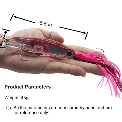 4Pcs Large Simulation Squid Fishing Lures Bait Kit,3D Holographic Eyes，Built-in Multicolored Lead Blocks Through Heavy Duty ，Stable and Tempting