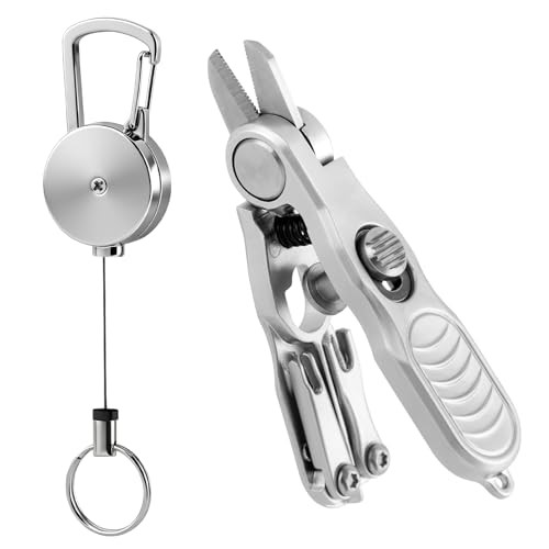 Fishing Line Cutter Tool, Fishing Scissors, Fly Tying Scissors, Multi-Function Folding Angler Accessory with Retractors and Knot Tying Tool, Stainless Steel Blades for Mono and Fluoro Lines
