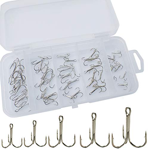 Drasry Fishing Treble Hooks Set for Saltwater Freshwater Size 1/0 to 16 High Carbon Steel Different Fish Hook 50pcs/Box - color: Silver, size: #8 to #16 Small