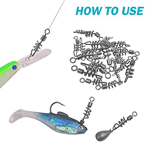 AGOOL Fishing Swivels Snaps Barrel Swivels Corkscrew Snaps Swivels Fishing Tackle Stainless Steel Saltwater Freshwater Fishing Leader Lure jigs Line Connector - size: 4# - 40pcs