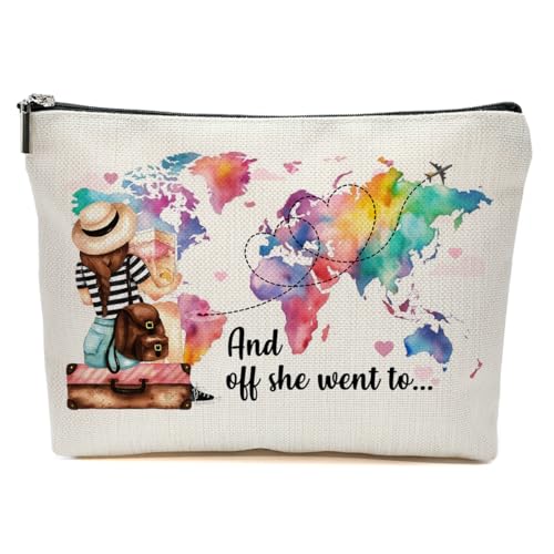 JIUWEIHU Watercolor World Map Makeup Bag, Travel Cosmetic Bags Travel Organizer Bag Makeup Pouch, Sister Birthday Christmas Travel Lover Gift for Mom Friend Colleague - color: Multicolor 0074