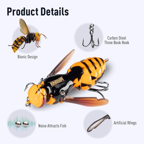 Kingdom Wasp Craw Bait Insect Bionic Floating Fishing Lures Swimbaits Hard Artificial Baits Lure for Freshwater and Saltwater Bass Carp Pike Walleye Fishing ABS Material Carbon Steel Three Book Hook - color: Set3, size: 6.6g