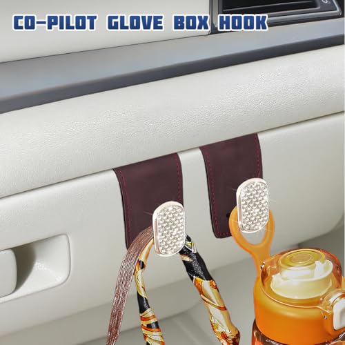 Bling Car Co-Pilot Glovebox Hook, 2PCS Crystal Rhinestone Vehicle Passenger Seat Hanging Storage Hooks for Handbag Purse, Automotive Glove Box Organizer Hanger, Universal Fit (Brown) - color: Brown