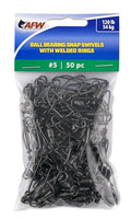AFW Solid Brass Ball Bearing Snap Swivels with Welded Rings - Black Finish, Up to 450 lb Test Capacity, Patented Bullet Shaped Head for Reduced Water Resistance, Fluid Rotation - size: 50 pc, #5, 120 lb test