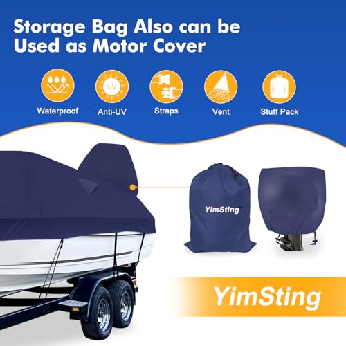 1200D Waterproof Boat Cover - Fits 20' to 22' ft Bass, V-Hull, Tri-Hull, Fish & Ski, Runabout Bowrider Boats - Heavy Duty Canvas Navy Blue - color: Navy Blue, size: Model D: Fits 20'-22' L X 102" Beam Width