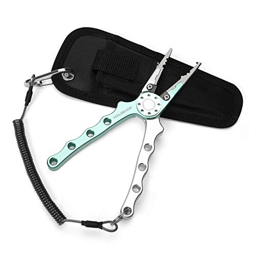 HAUSHOF 3PC Fishing Tool Kit, Stainless Steel Fish Lip Gripper, Aluminum Fishing Pliers with Sheath, Fish Hook Remover with Safety Coiled Lanyard