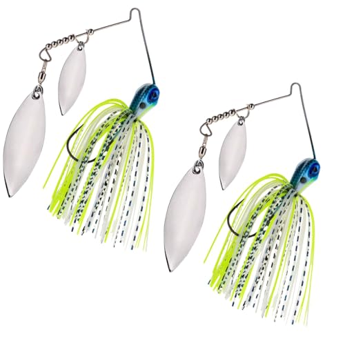 Reaction Tackle Tungsten Spinner Bait Spinnerbait - Double Willow Blade Bass Fishing Lure - Compact Profile Heavy Casting 97% Tungsten (2-Pack) - color: Charming Shad, size: 3/8 Oz