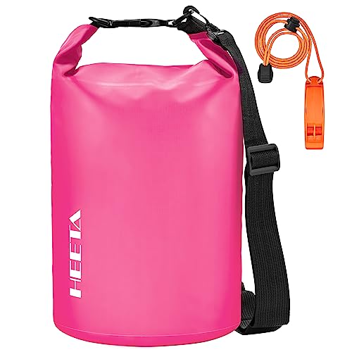 HEETA Waterproof Dry Bag for Women Men, 5L/10L/20L/30L/40L Roll Top Lightweight Dry Storage Bag Backpack with Emergency Whistle for Travel, Kayaking, Boating, Camping, Beach, Cruise Ship Essentials - color: Rose Red, size: 5L
