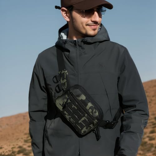 Small Waist Bag Fanny Pack for Men Women, Military Style Belt Bag with MOLLE System, Water-Resistant & Adjustable Strap for Running, Hiking, Festivals, Gym (Black CP) - color: Black CP