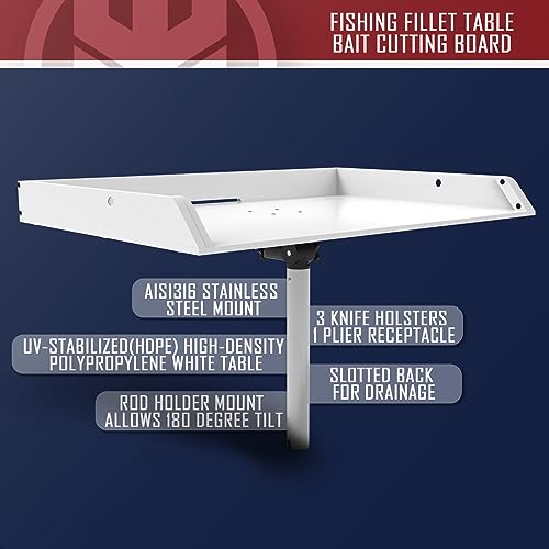 KNINE OUTDOORS Bait Cutting Board for Boat, Boat Cutting Board, with Rod Holder Mount Plier Storage and Knife Slot, for Fish Cleaning Station Fishing Fillet Table, Boat Accessories Marine