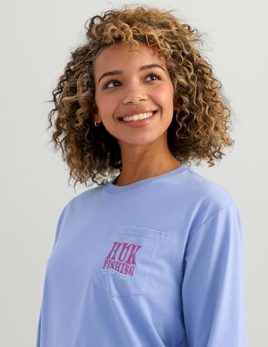 HUK Women's Pocket Tee, Comfortable Performance Fishing Long Sleeve T-Shirt with Chest Pocket for Women - color: Love Water - Lightning Sky, size: X-Small